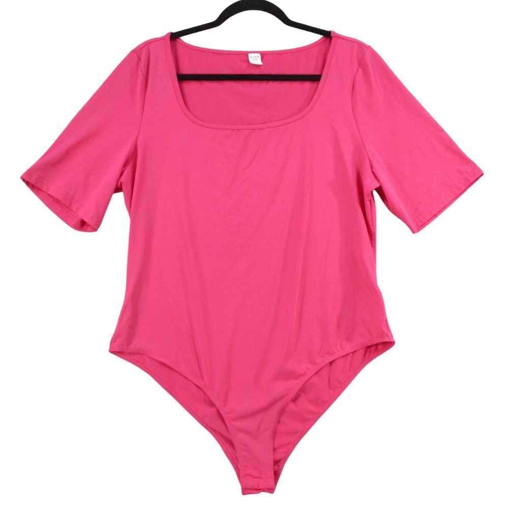 Pink Square Neck Short Sleeve Bodysuit Womens 3X